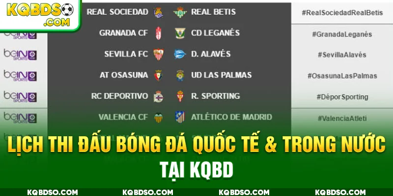 Lịch thi đấu bóng đá quốc tế & trong nước tại KQBD